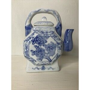 Blue and White Octagon Shaped Thin Teapot -  Made in China